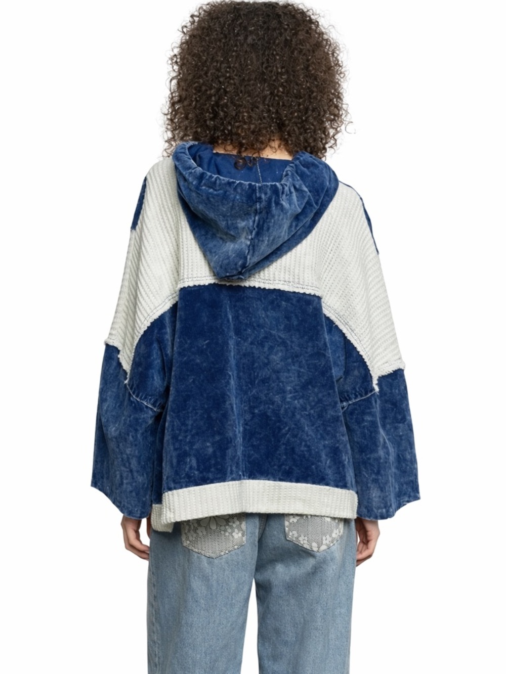 POL Blue Patchwork Hooded Cardigan with Embroidered Swirls - Picture 11 of 11